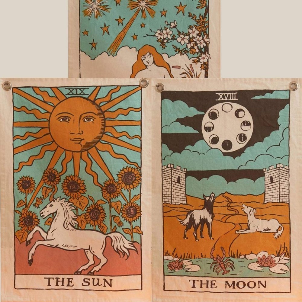 Vintage, BoHo Tapestry- The Sun, The Moon & Stars